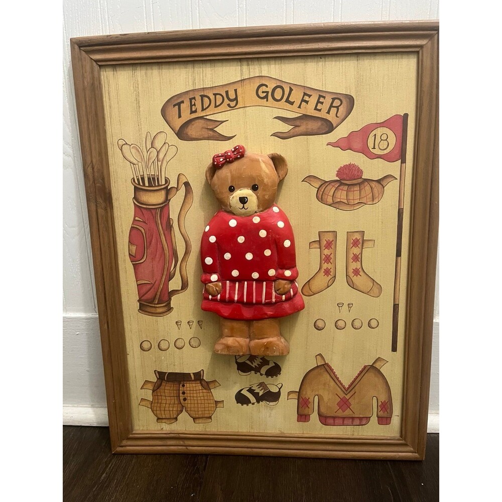 3D Wooden Wall Art of Teddy Golfer